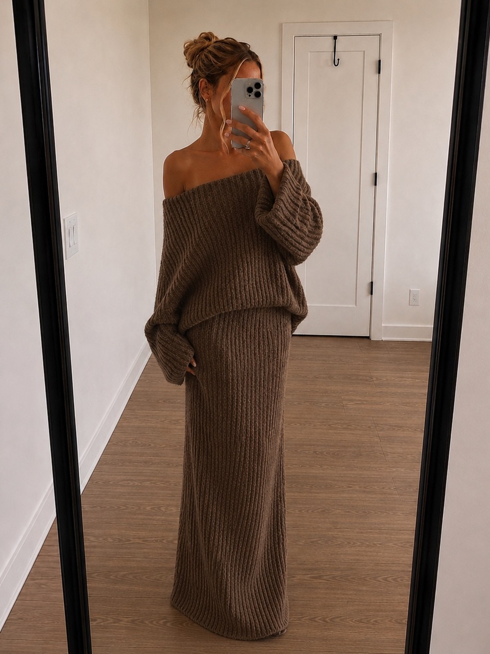 Oversized Off Shoulder Knit Maxi Dress